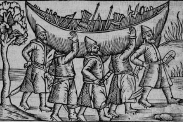 Woodcut of a Viking Portage