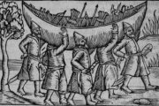 warriors portage a boat - Olaus Magnus